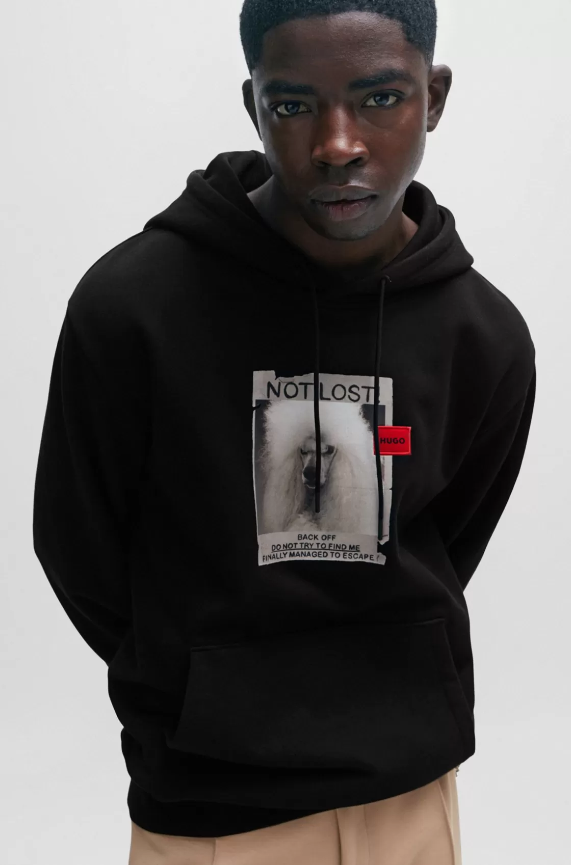 HUGO BOSS Relaxed-fit Hoodie In French Terry With Dog Artwork Black Cheap