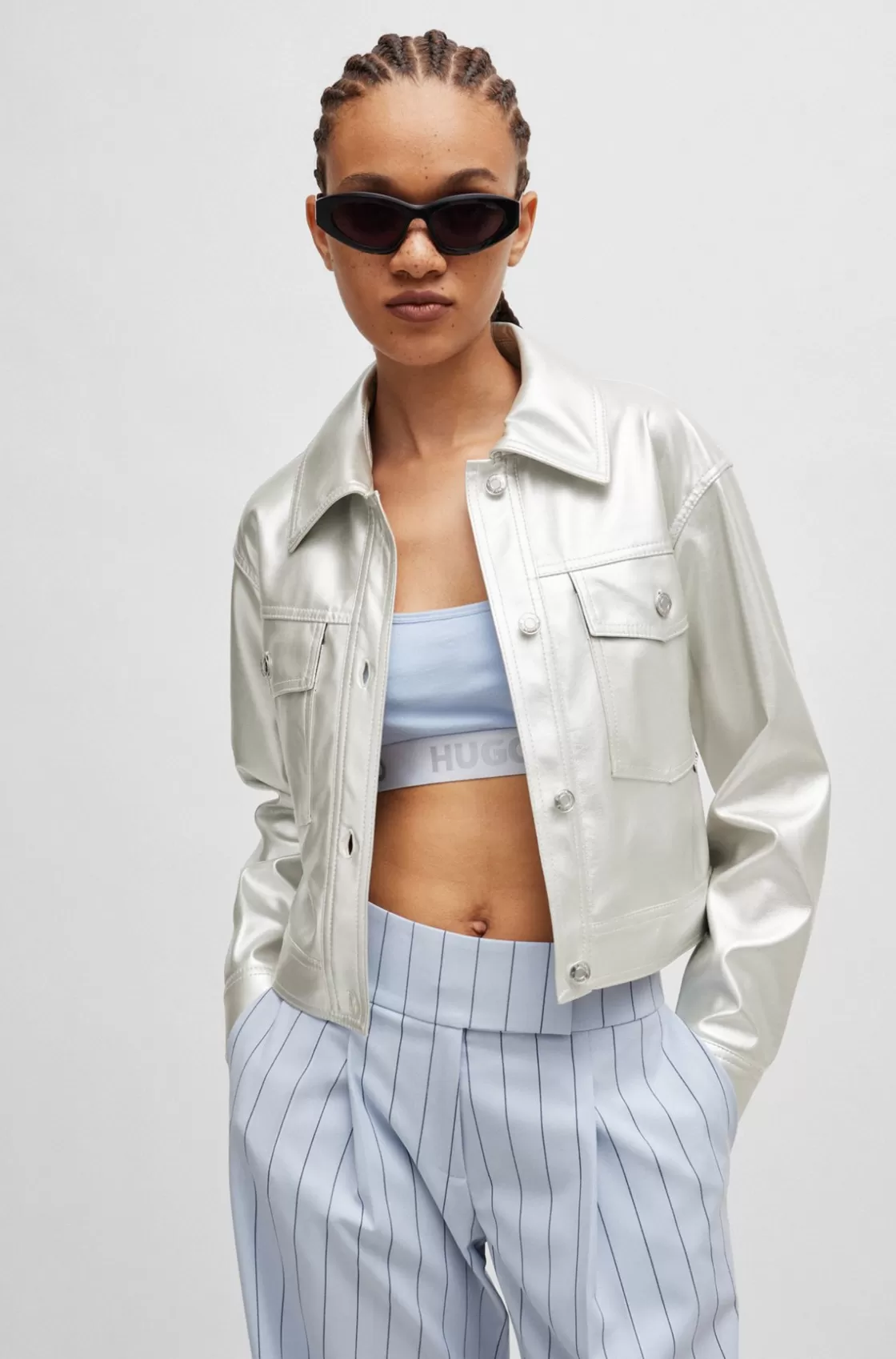 HUGO BOSS Relaxed-fit Jacket In Metallic Faux Leather Silver Online