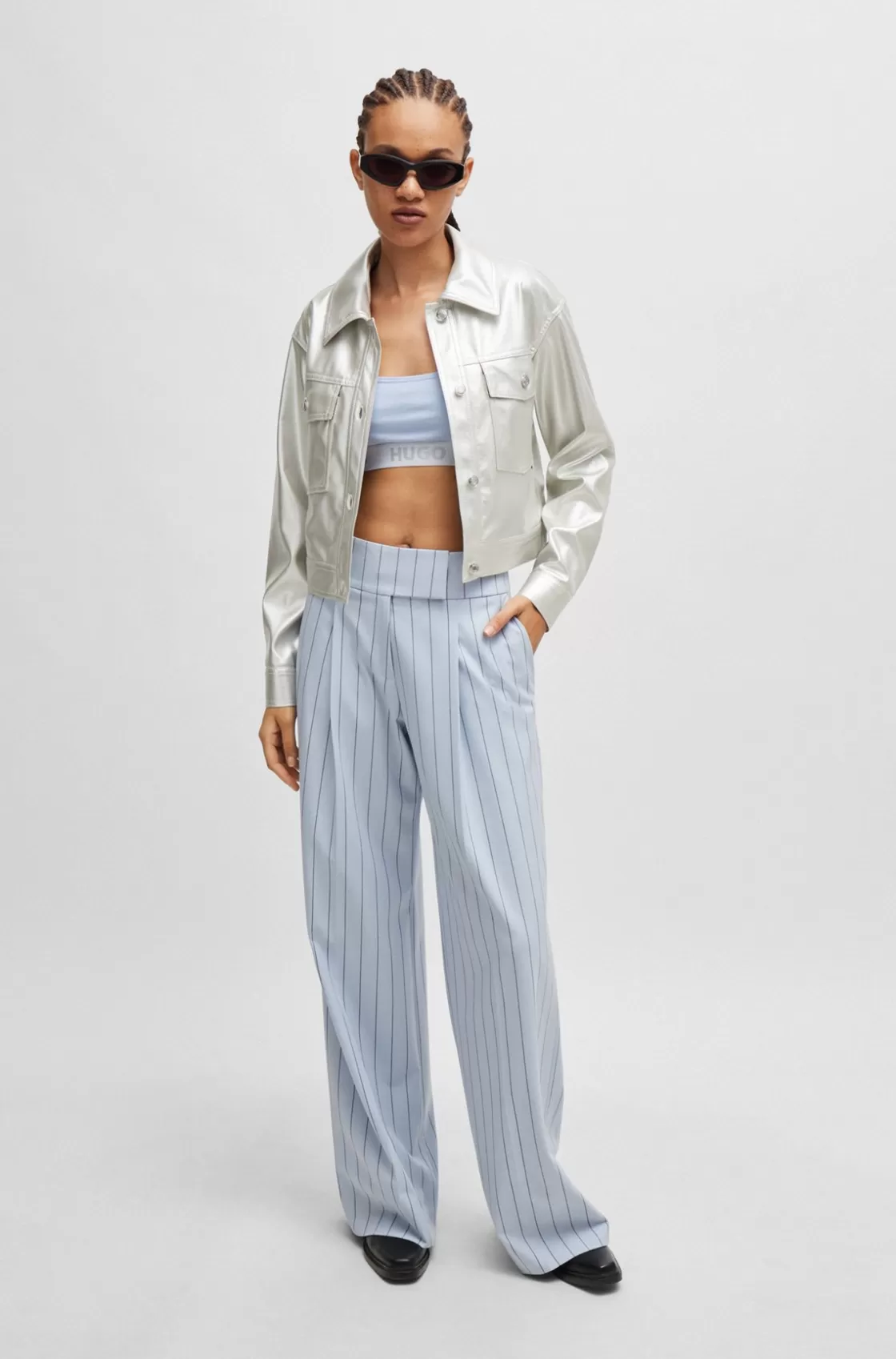 HUGO BOSS Relaxed-fit Jacket In Metallic Faux Leather Silver Online