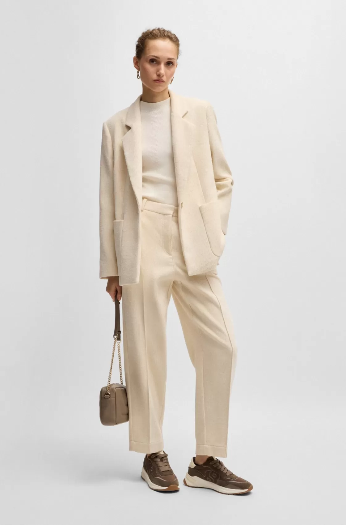 HUGO BOSS Relaxed-fit Jacket In Velvet Corduroy White Clearance