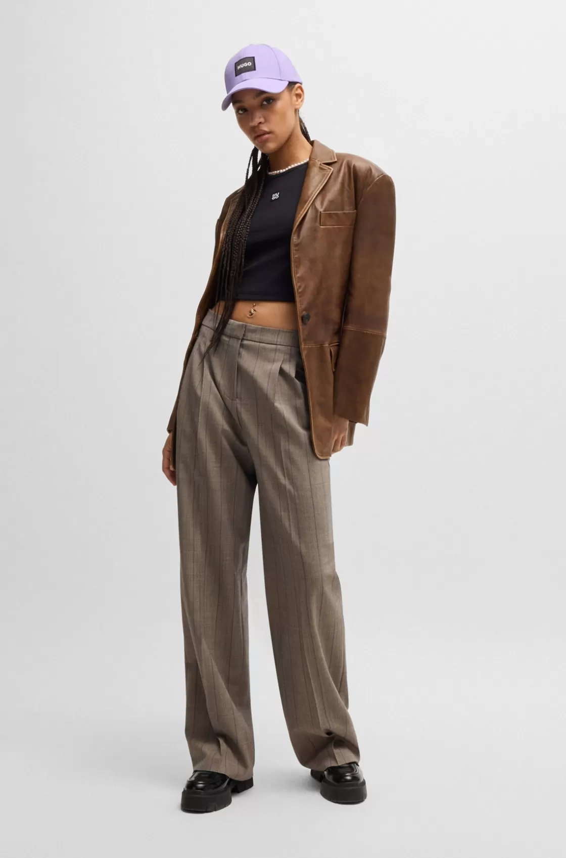 HUGO BOSS Relaxed-fit Jacket In Vintage-effect Leather Patterned New