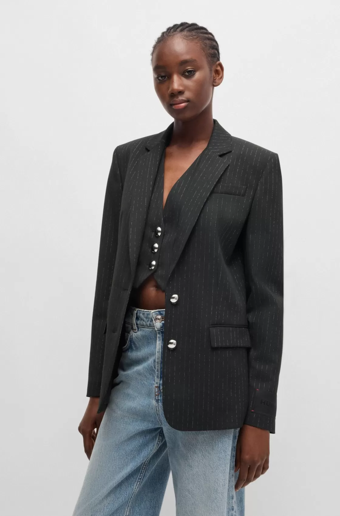 HUGO BOSS Relaxed-fit Jacket With All-over Sparkle Pinstripe Patterned Outlet