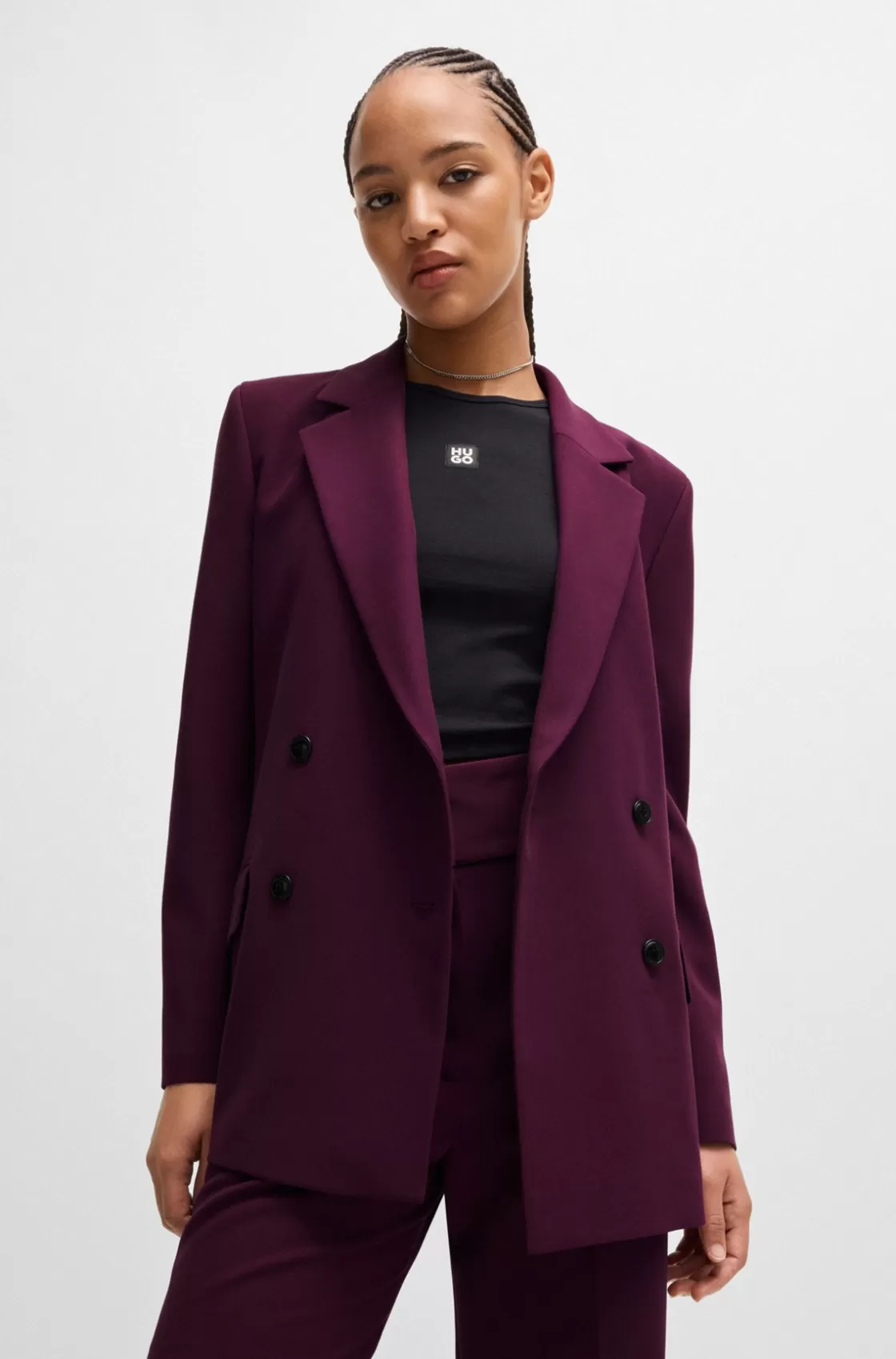 HUGO BOSS Relaxed-fit Jacket With Double-breasted Closure Purple Flash Sale