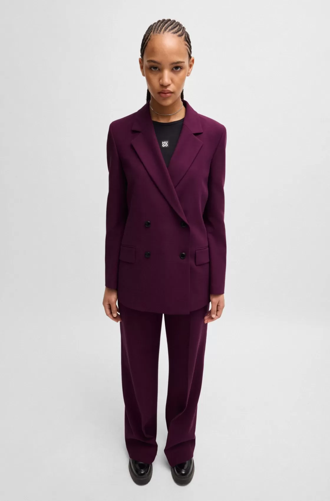 HUGO BOSS Relaxed-fit Jacket With Double-breasted Closure Purple Flash Sale