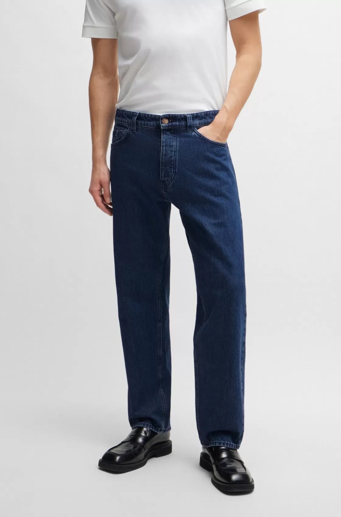 HUGO BOSS Relaxed-fit Jeans In Rigid Denim Blue New