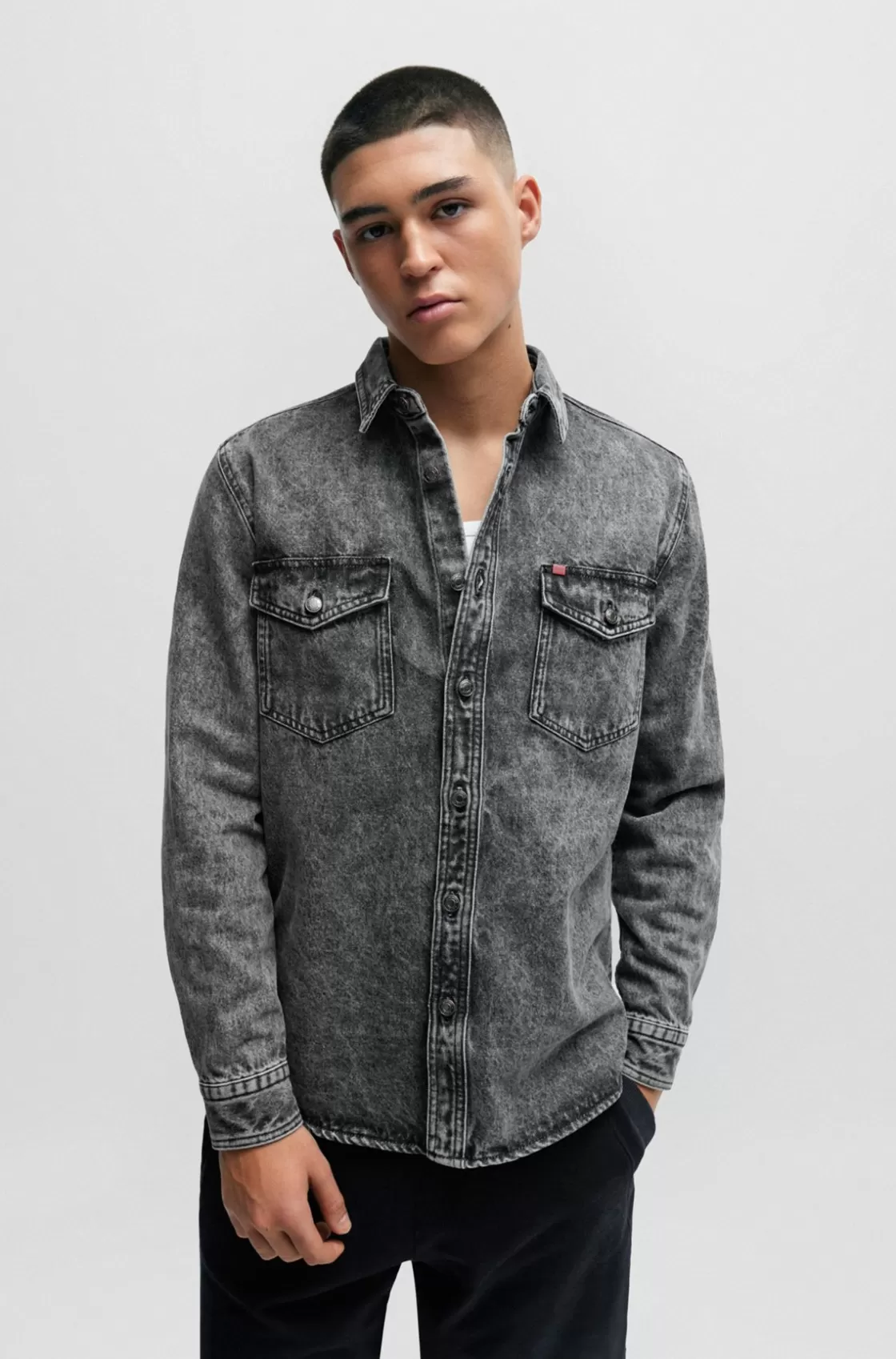 HUGO BOSS Relaxed-fit Long-sleeved Shirt In Cotton Denim Silver Best