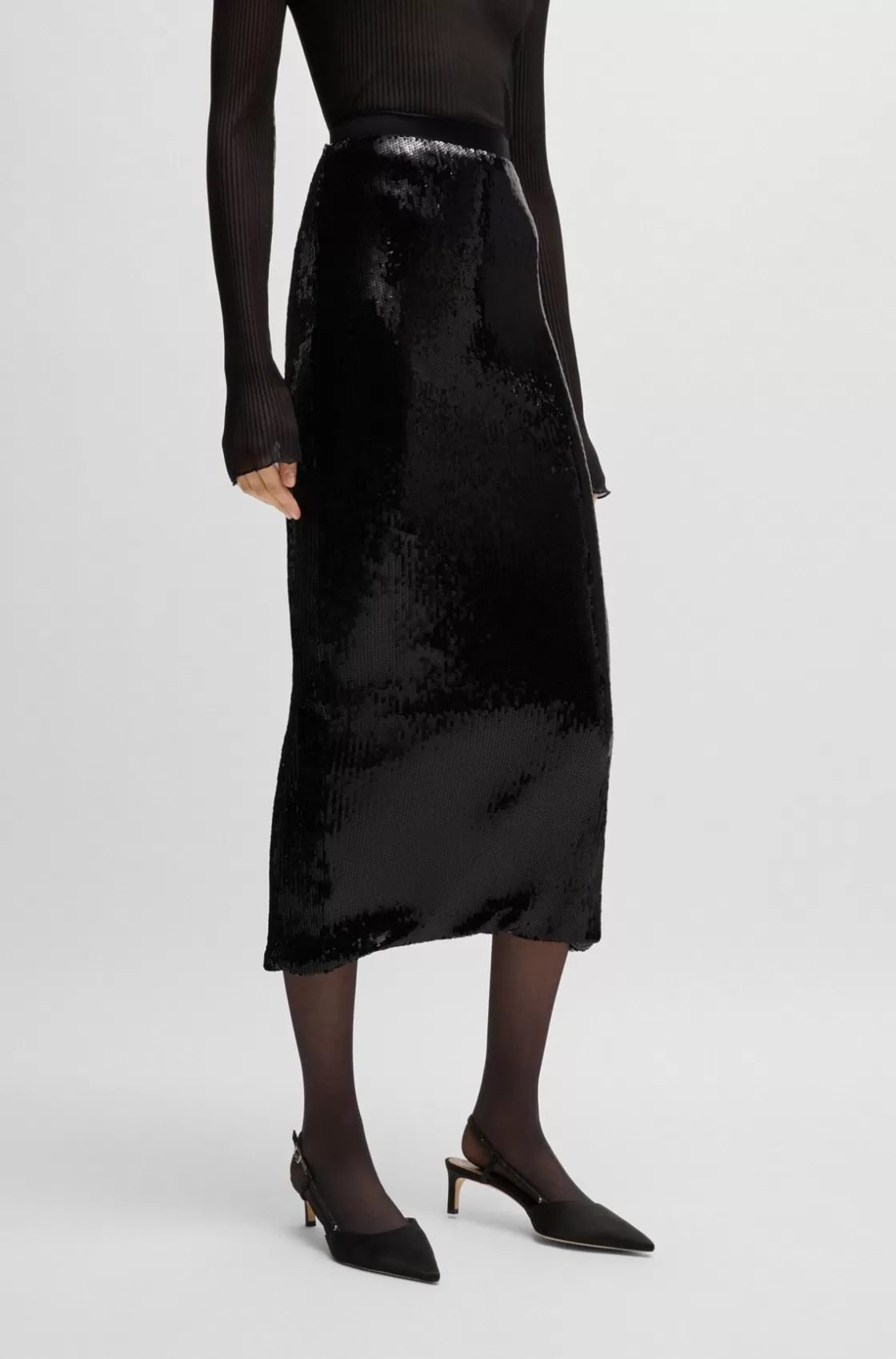 HUGO BOSS Relaxed-fit Maxi Skirt With Sequin Embellishments Black Flash Sale