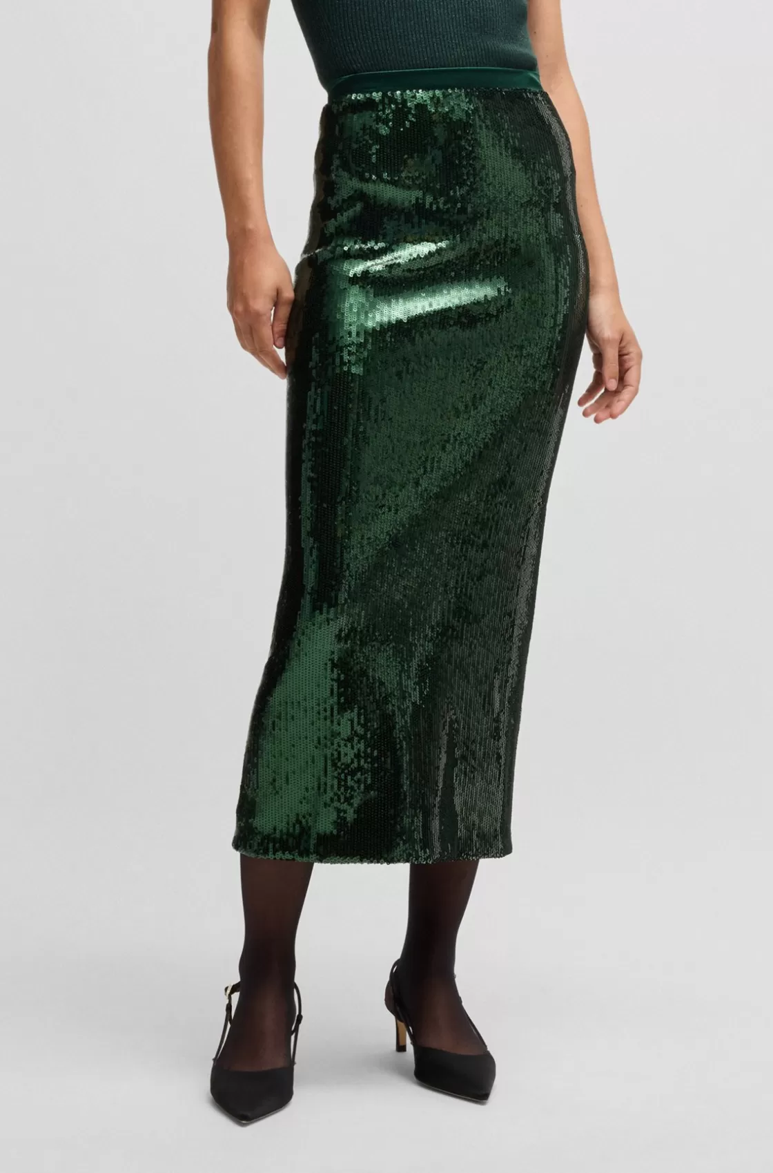 HUGO BOSS Relaxed-fit Maxi Skirt With Sequin Embellishments Light Green Fashion