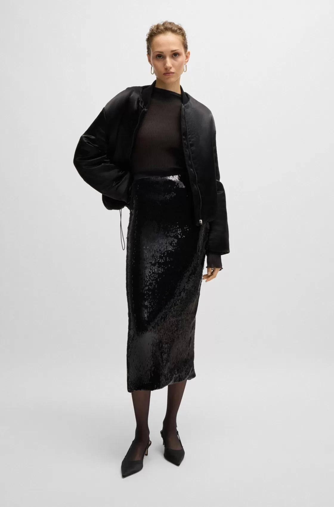 HUGO BOSS Relaxed-fit Maxi Skirt With Sequin Embellishments Black Flash Sale