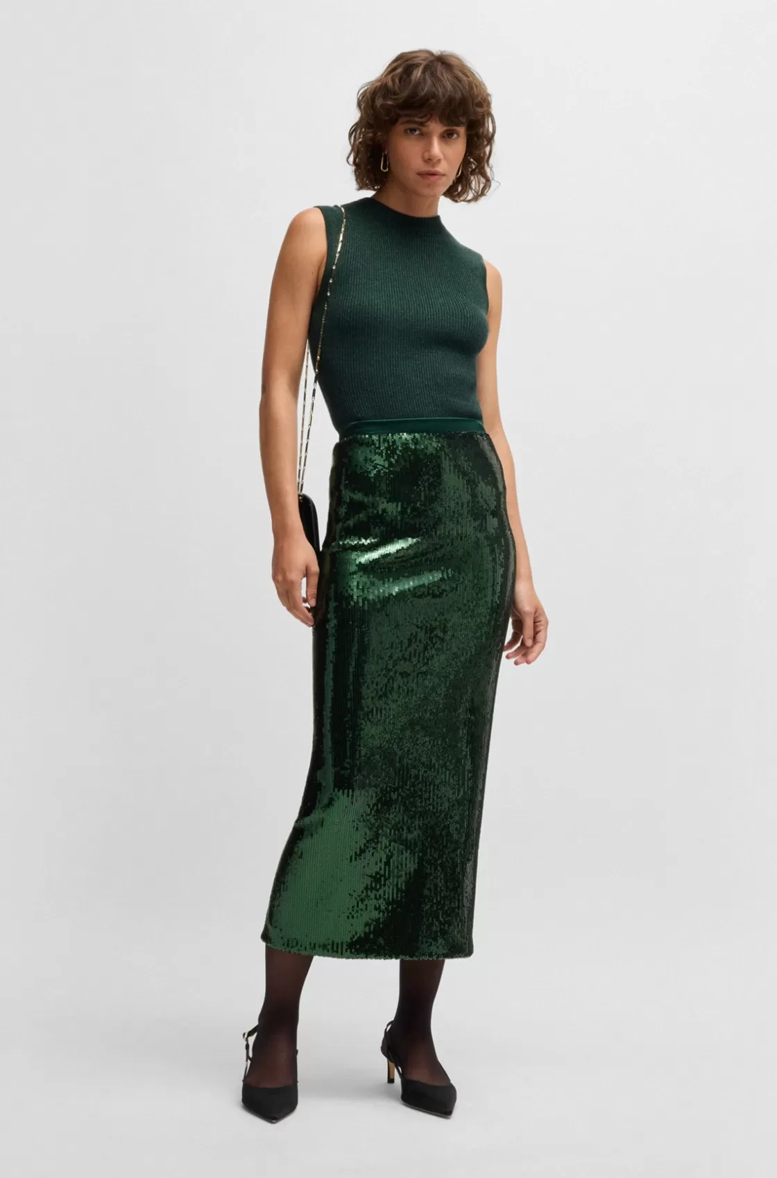 HUGO BOSS Relaxed-fit Maxi Skirt With Sequin Embellishments Light Green Fashion
