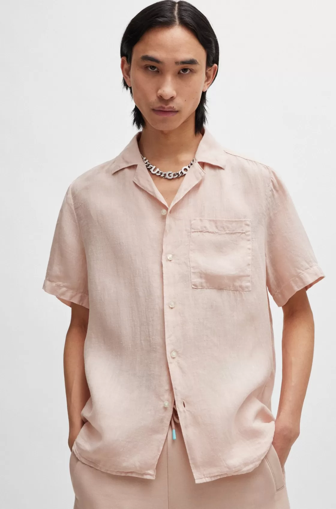 HUGO BOSS Relaxed-fit Multi-occasional Shirt In Linen light pink Cheap