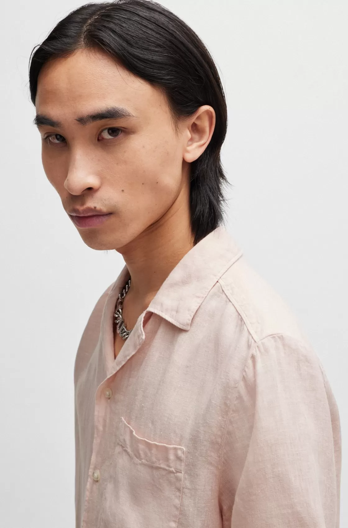 HUGO BOSS Relaxed-fit Multi-occasional Shirt In Linen light pink Cheap
