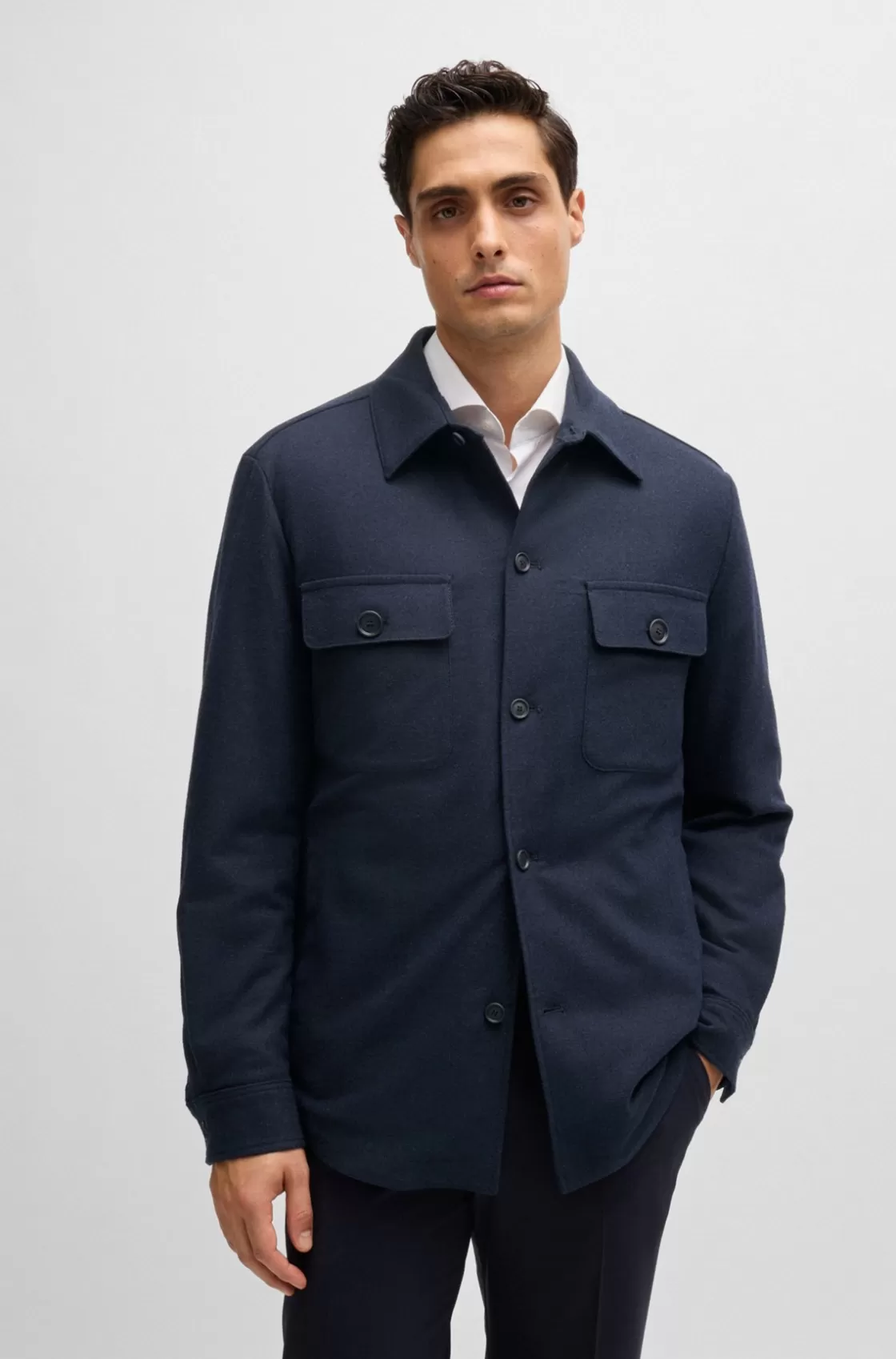 HUGO BOSS Relaxed-fit Overshirt In Padded Brushed Flannel Dark Blue Cheap