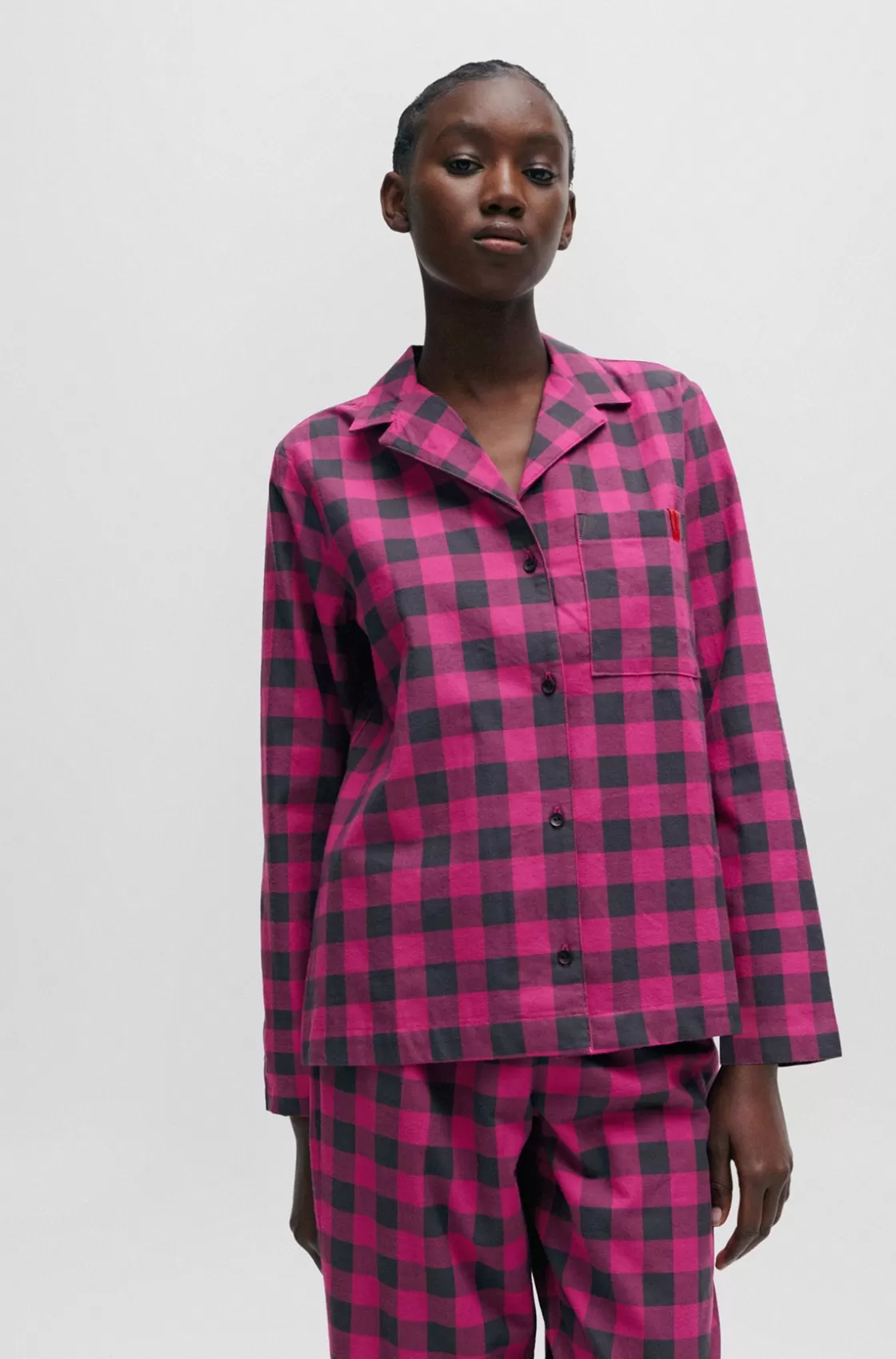 HUGO BOSS Relaxed-fit Pajama Top In Checked Cotton Flannel Dark pink Online