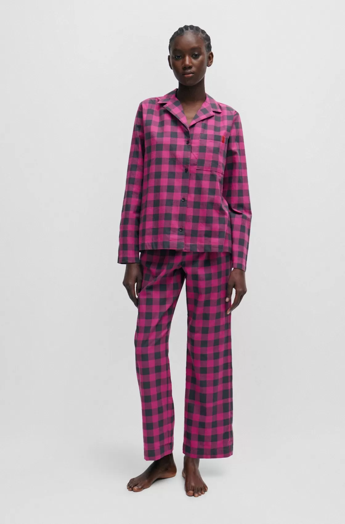 HUGO BOSS Relaxed-fit Pajama Top In Checked Cotton Flannel Dark pink Online