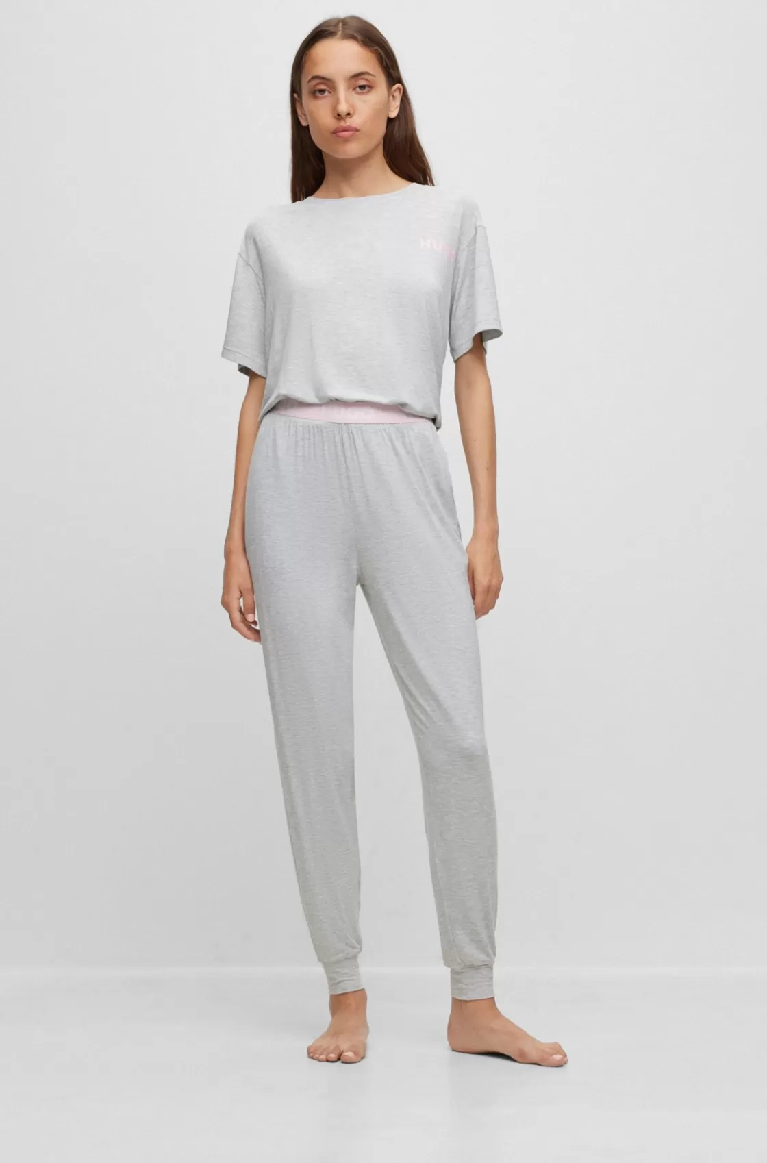 HUGO BOSS Relaxed-fit Pajama T-shirt With Printed Logo Grey Clearance