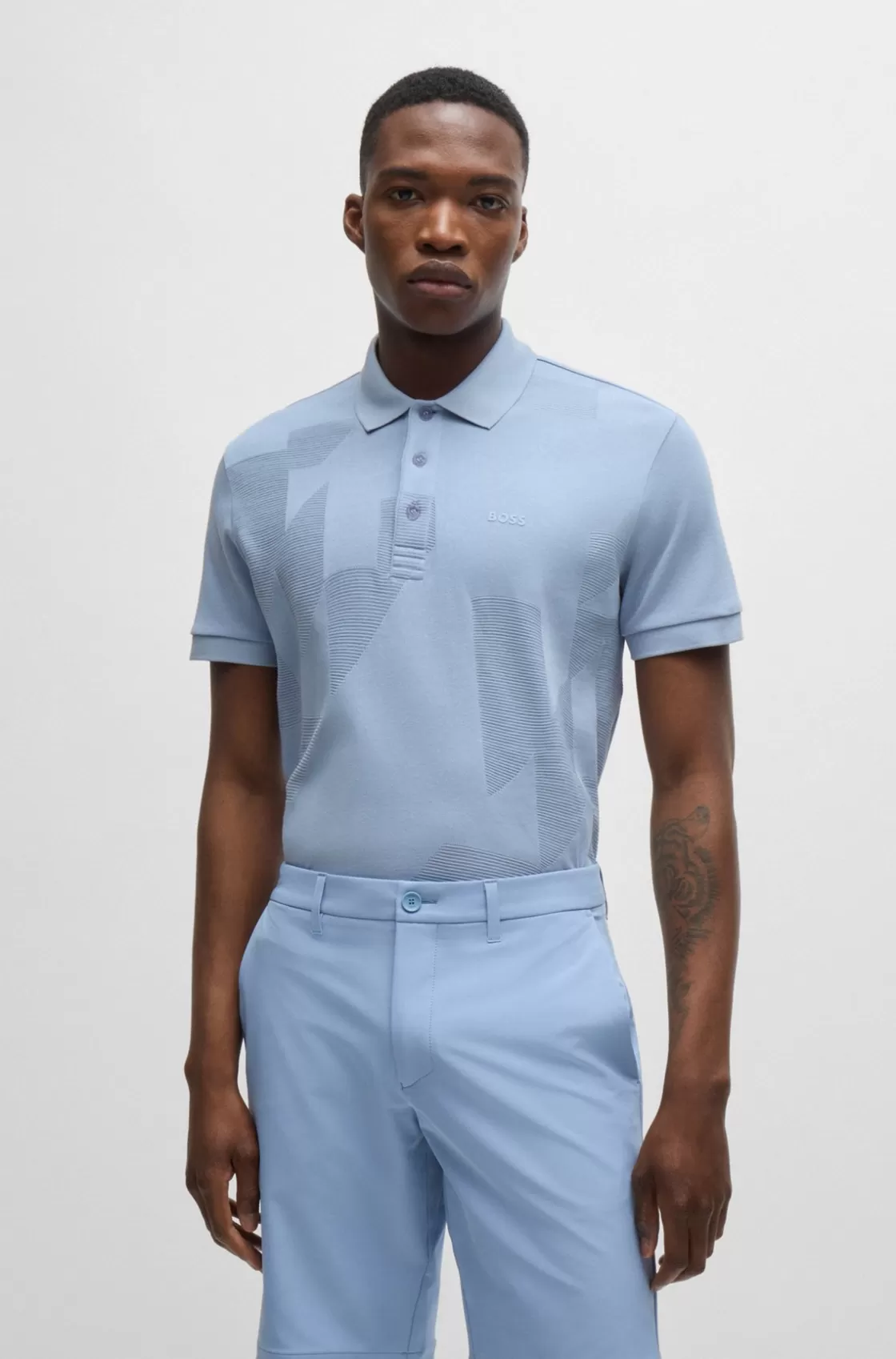 HUGO BOSS Relaxed-fit Polo Shirt In Cotton Jacquard With Logo Light Blue Flash Sale