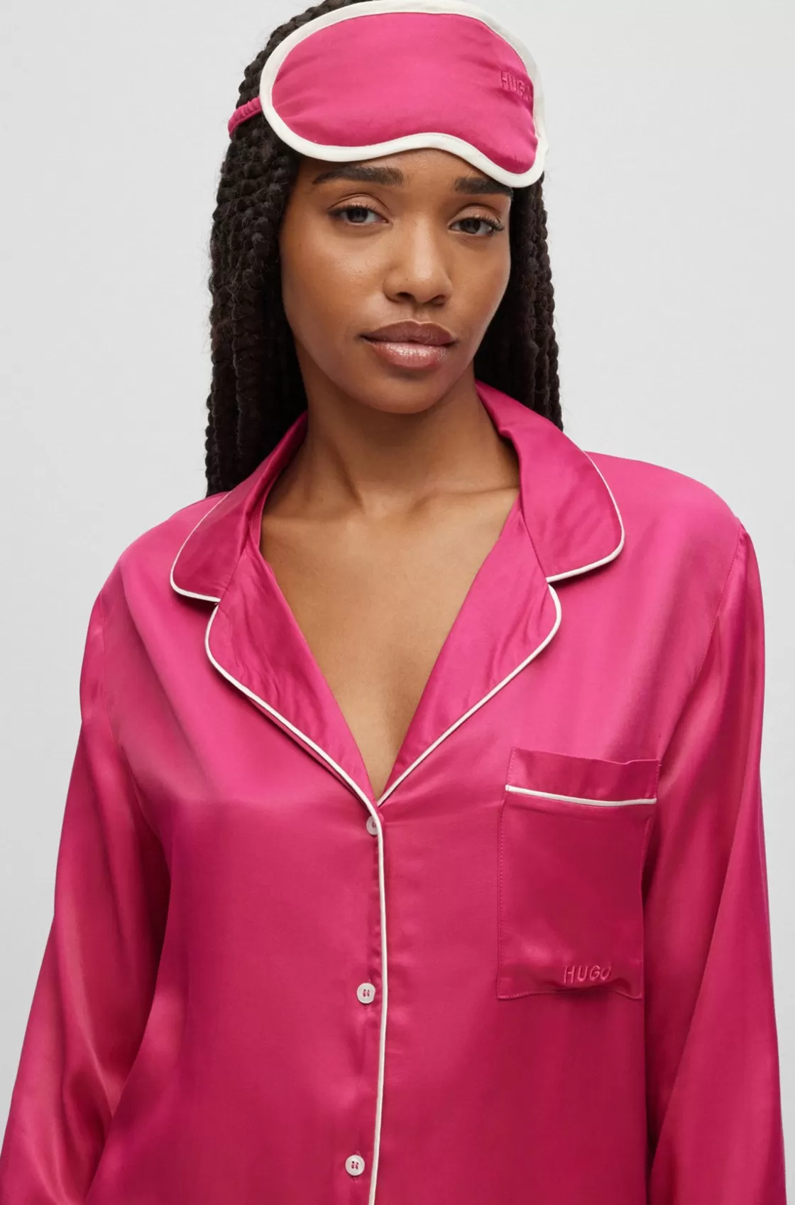 HUGO BOSS Relaxed-fit Satin Pajamas With Contrast Piping Pink Sale