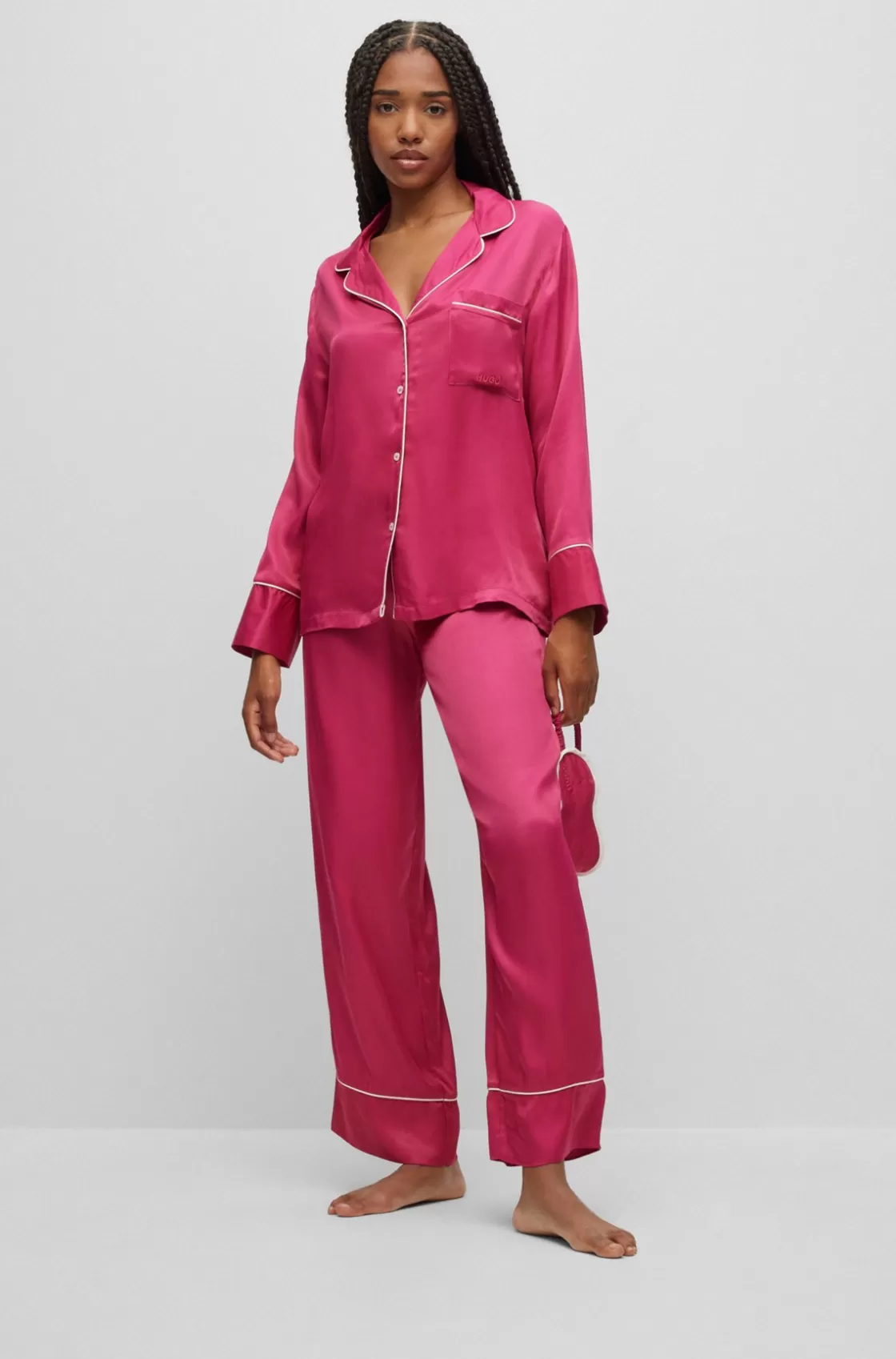 HUGO BOSS Relaxed-fit Satin Pajamas With Contrast Piping Pink Sale