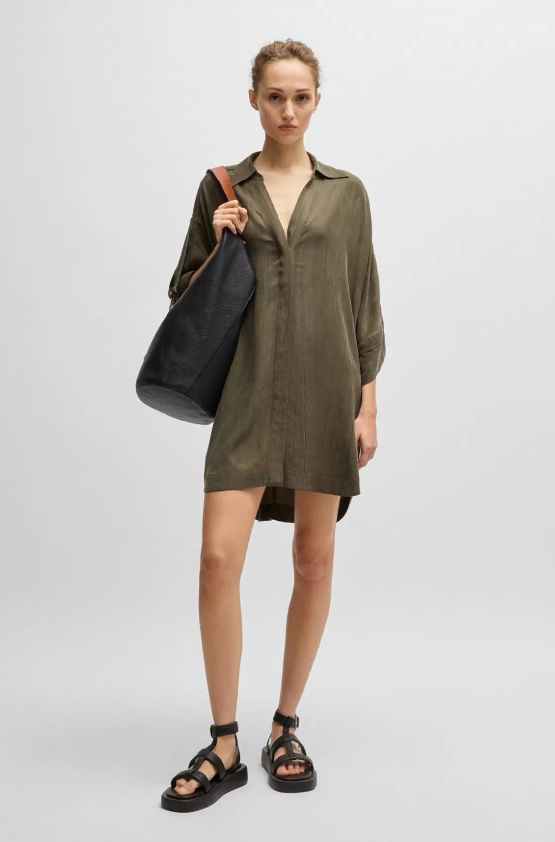 HUGO BOSS Relaxed-fit Shirt Dress With Concealed Closure Dark Green Best