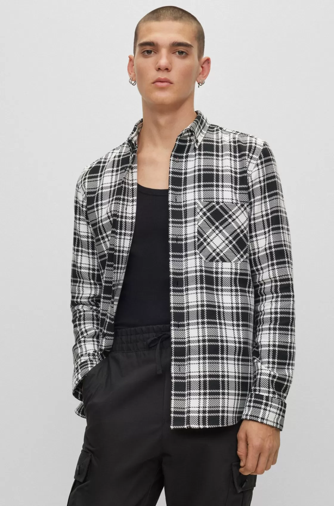HUGO BOSS Relaxed-fit Shirt In Checked Cotton Flannel White Shop