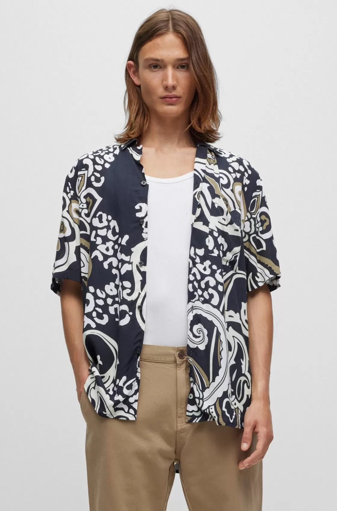 HUGO BOSS Relaxed-fit Shirt In Paisley-print Canvas Black Cheap