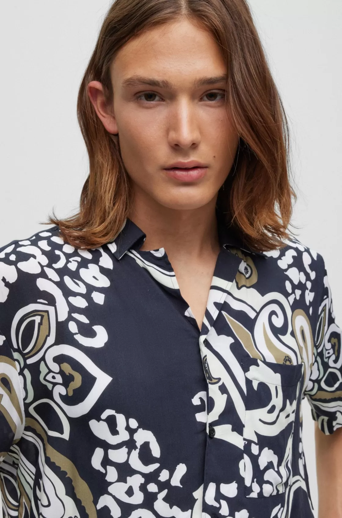 HUGO BOSS Relaxed-fit Shirt In Paisley-print Canvas Black Cheap