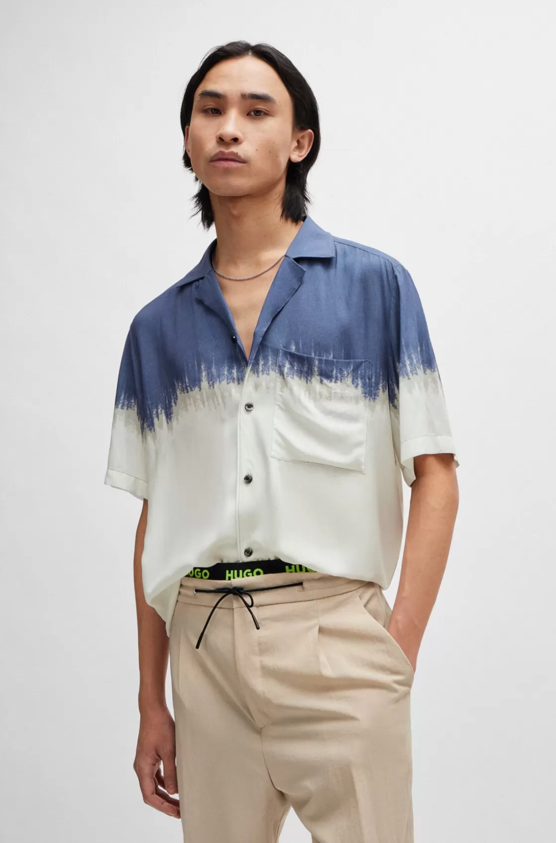 HUGO BOSS Relaxed-fit Shirt With Abstract Print Light Blue Outlet