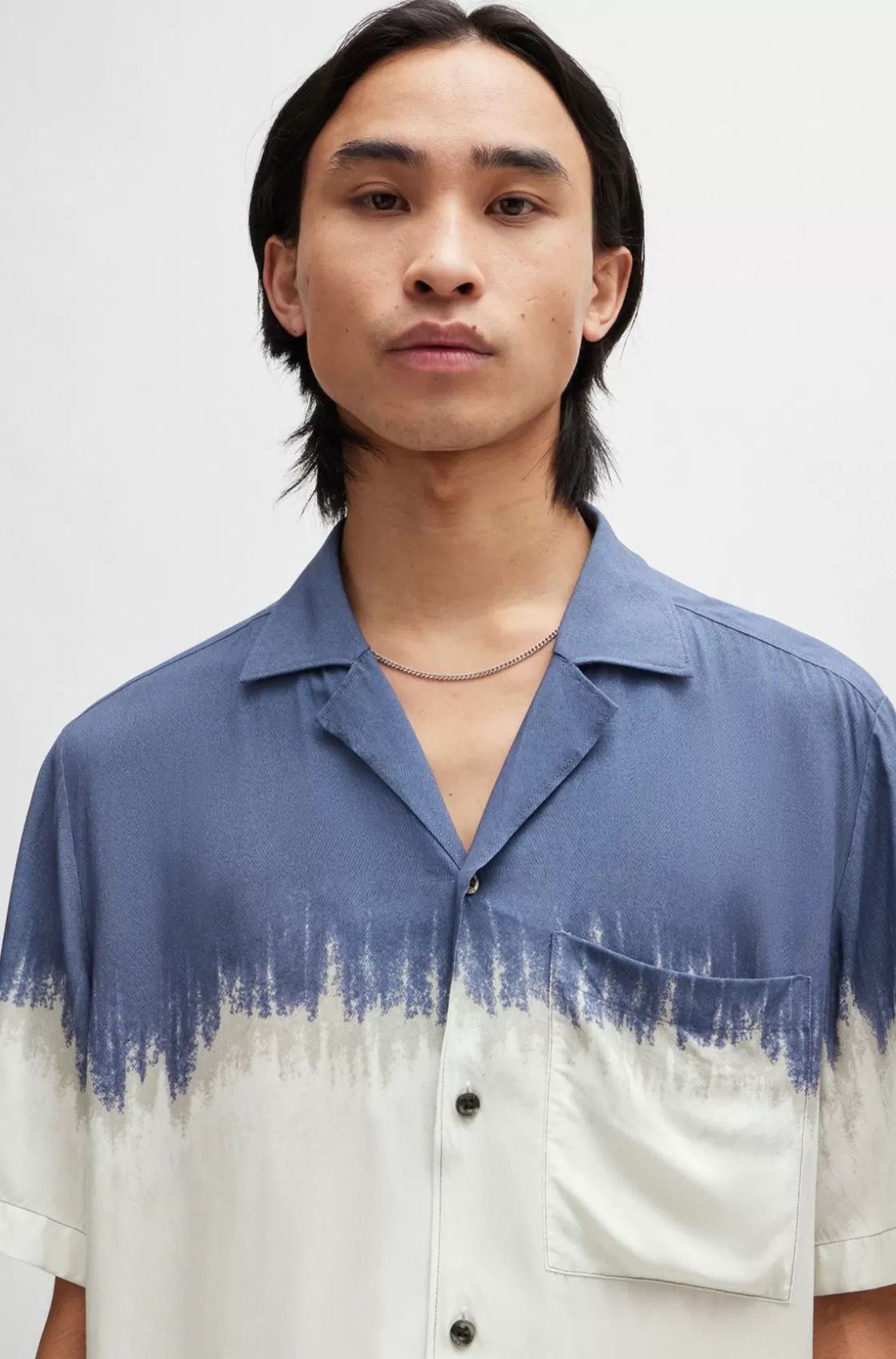HUGO BOSS Relaxed-fit Shirt With Abstract Print Light Blue Outlet