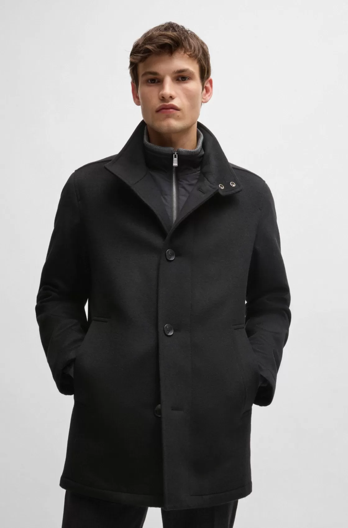 HUGO BOSS Relaxed-fit Short Coat In Wool And Cashmere Black Shop