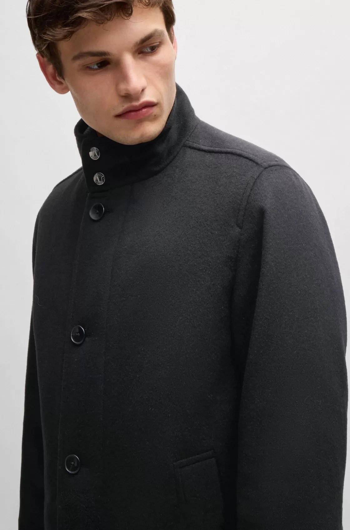 HUGO BOSS Relaxed-fit Short Coat In Wool And Cashmere Black Shop