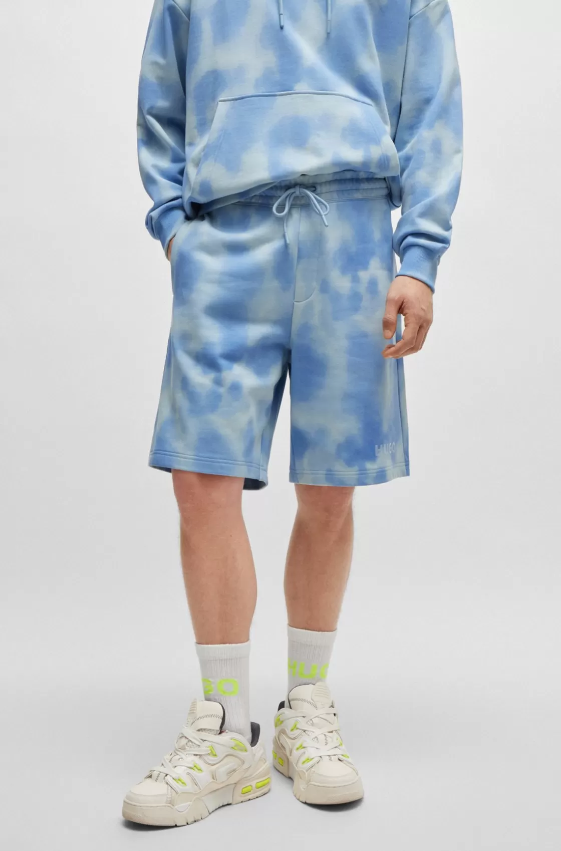 HUGO BOSS Relaxed-fit Shorts In Cotton Terry With Seasonal Print Light Blue Clearance