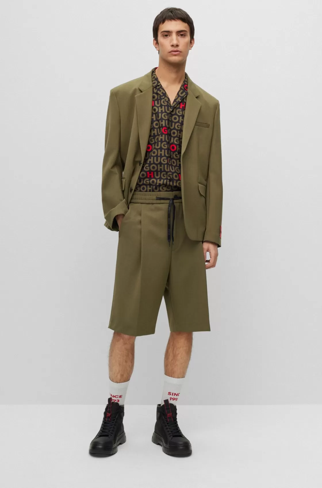 HUGO BOSS Relaxed-fit Shorts In Structured Performance-stretch Fabric Light Green Hot