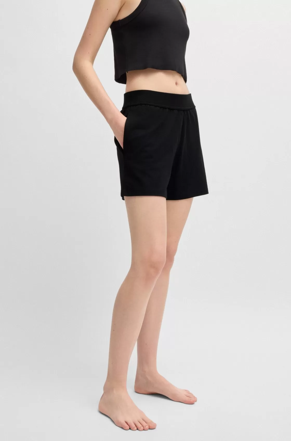 HUGO BOSS Relaxed-fit Shorts With Silicone-printed Logo Black Cheap