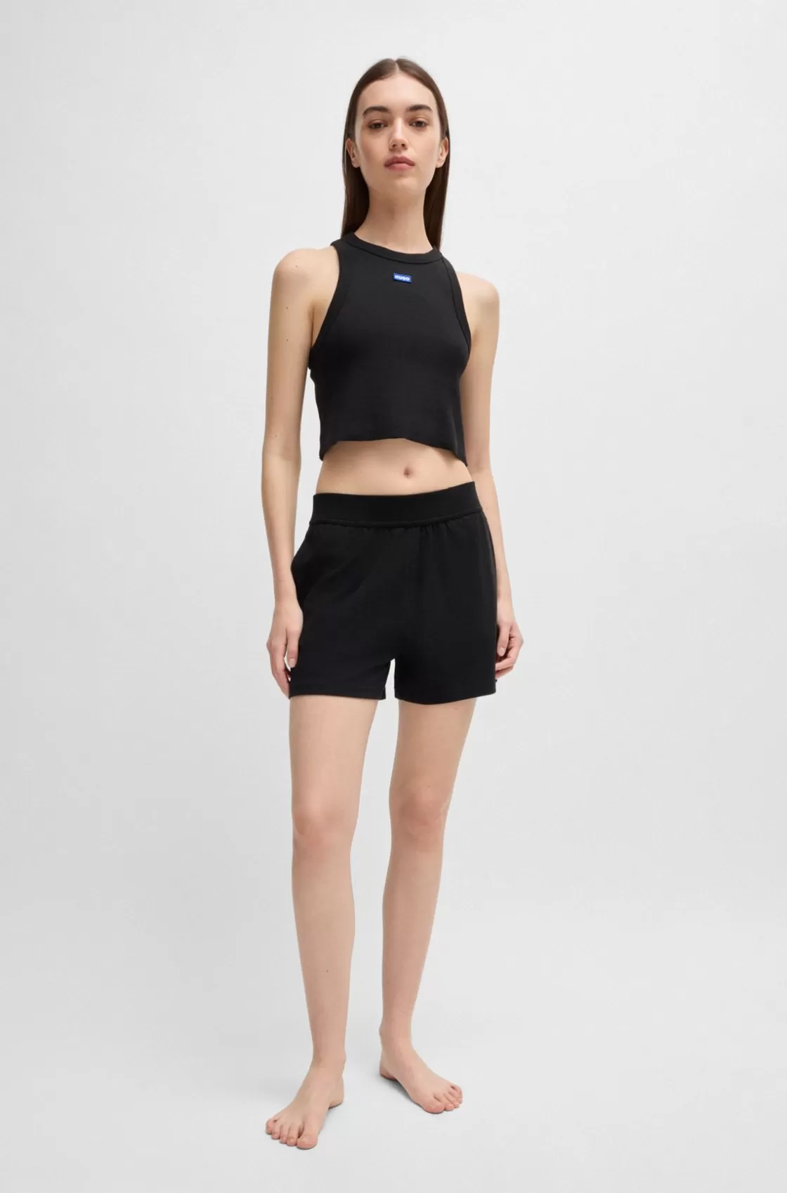 HUGO BOSS Relaxed-fit Shorts With Silicone-printed Logo Black Cheap