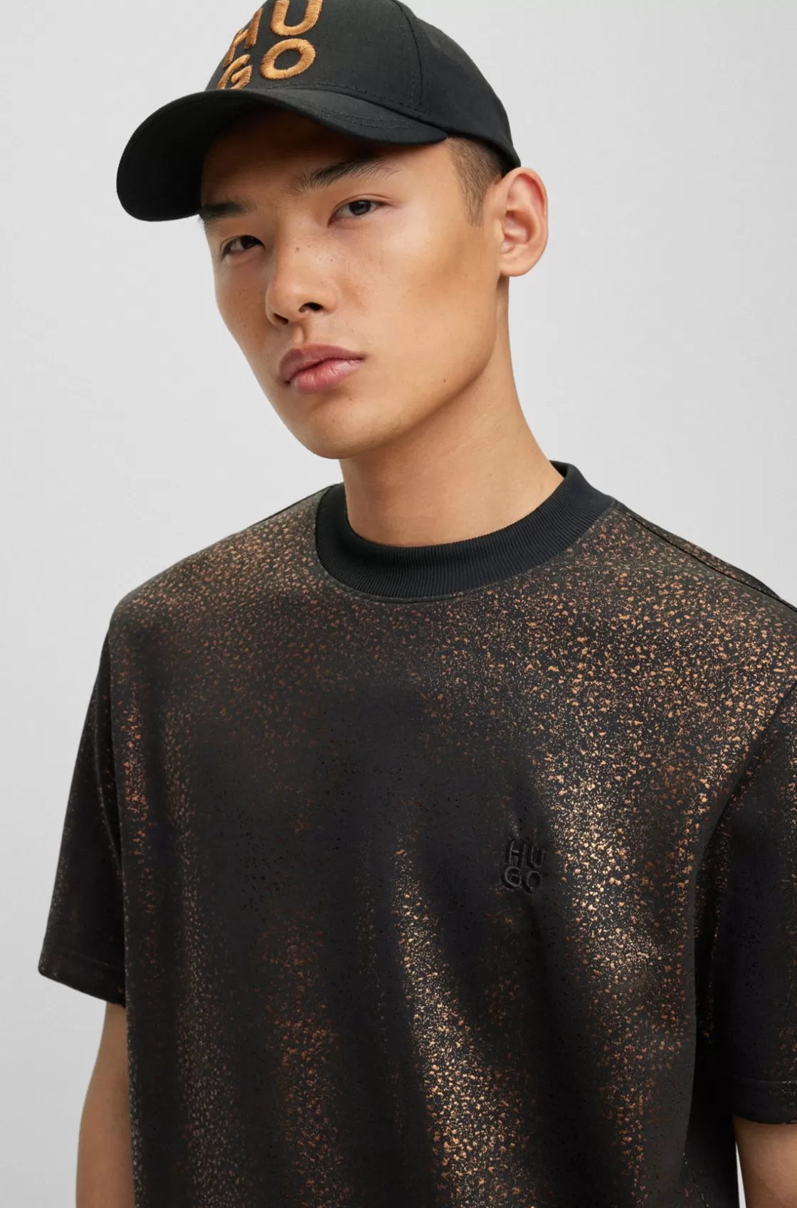 HUGO BOSS Relaxed-fit Short-sleeved T-shirt With Seasonal Print Black Flash Sale