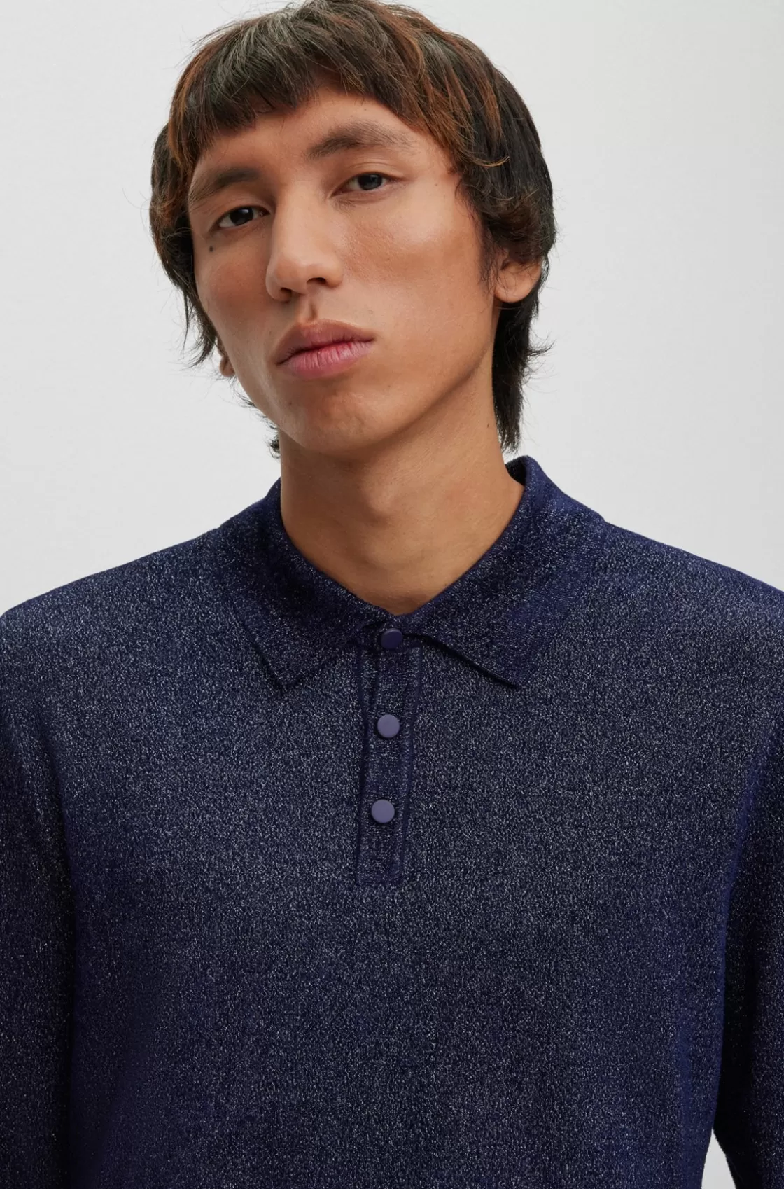 HUGO BOSS Relaxed-fit Sparkle-effect Polo Sweater Dark Blue Hot