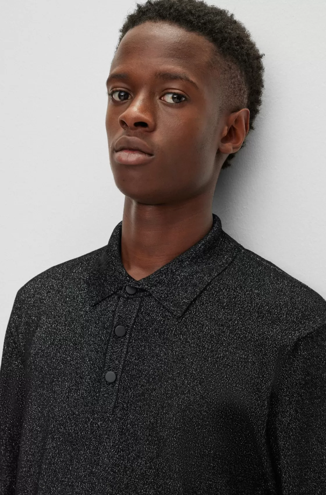 HUGO BOSS Relaxed-fit Sparkle-effect Polo Sweater Black Cheap