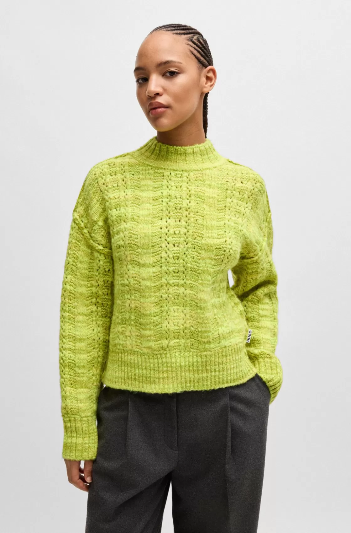 HUGO BOSS Relaxed-fit Sweater In Two-tone Yarn Yellow Online