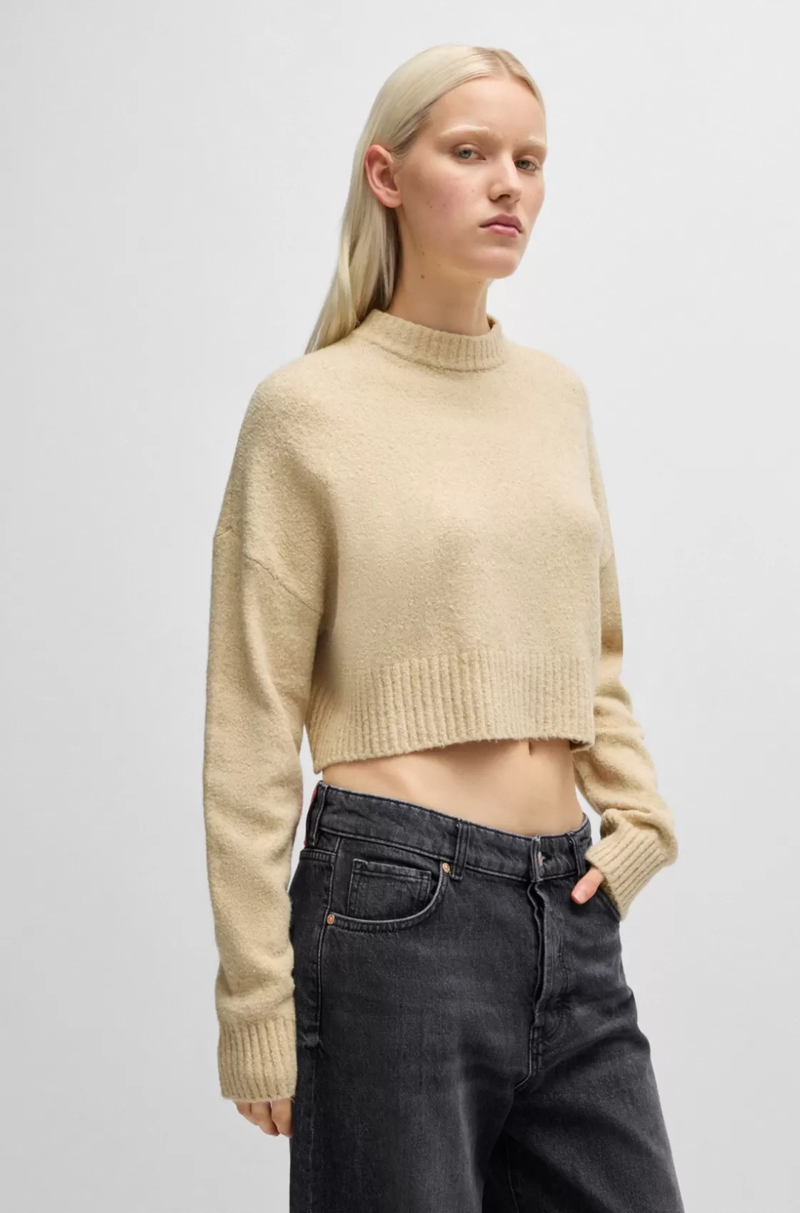 HUGO BOSS Relaxed-fit Sweater With Stacked Logo Light Beige Flash Sale