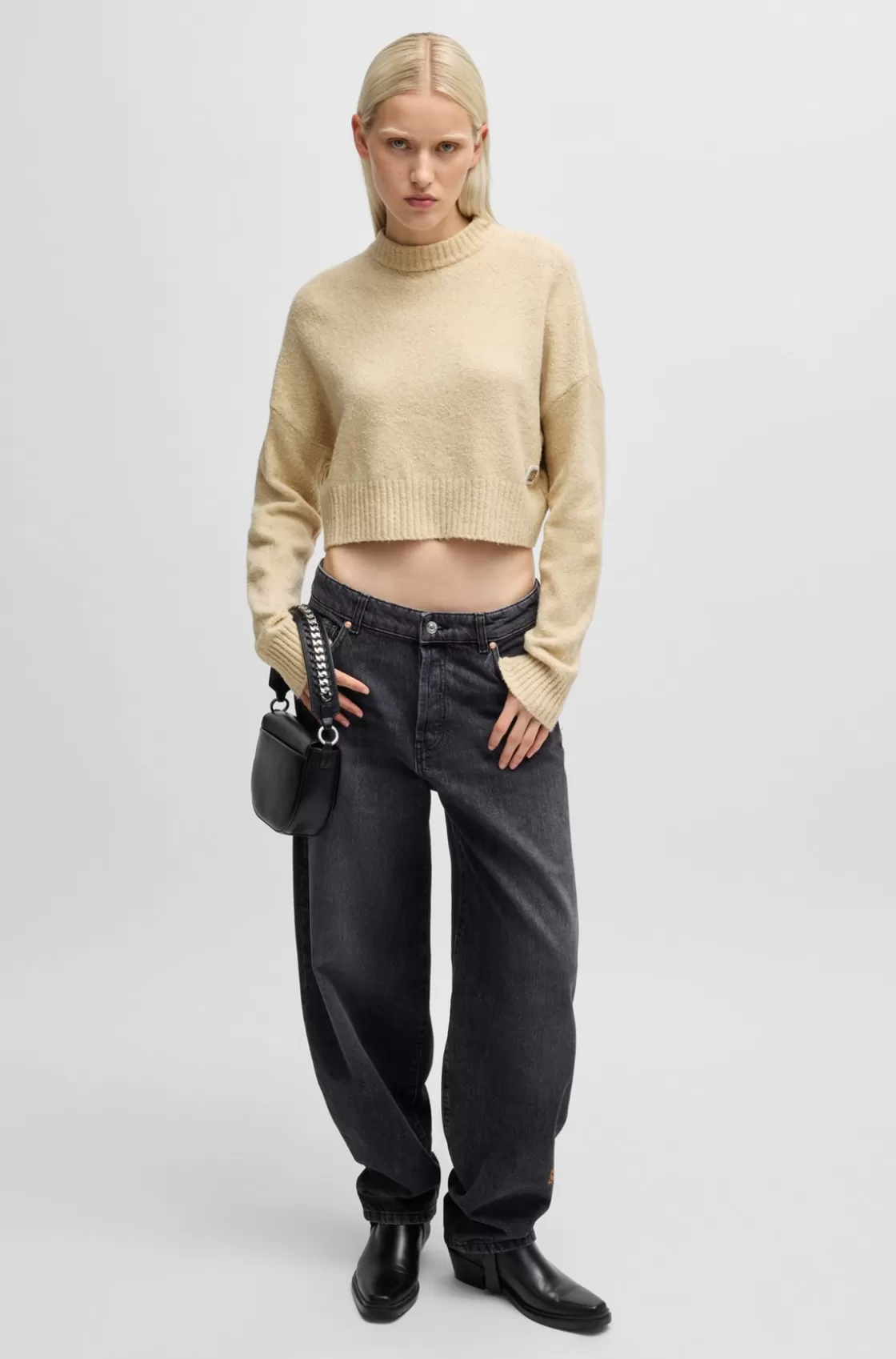 HUGO BOSS Relaxed-fit Sweater With Stacked Logo Light Beige Flash Sale
