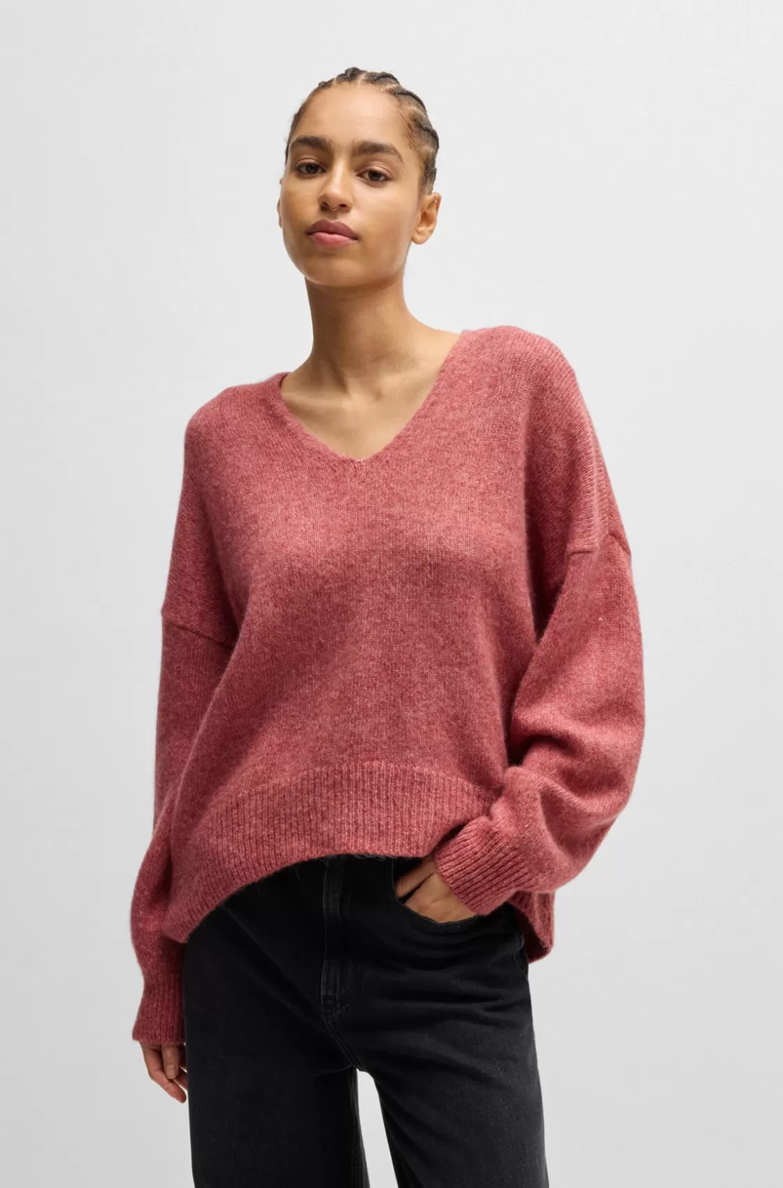 HUGO BOSS Relaxed-fit Sweater With V Neckline light pink Fashion