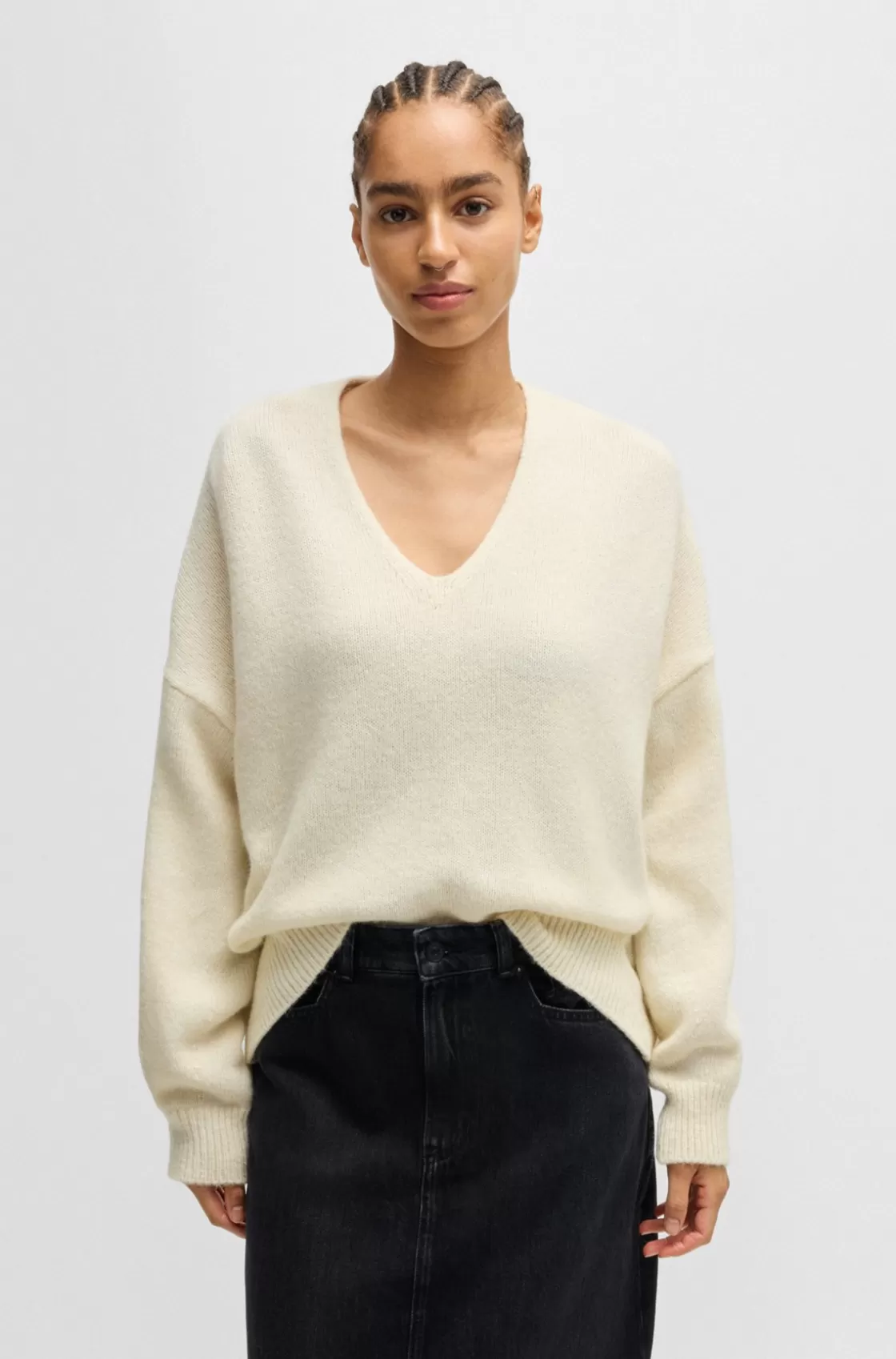 HUGO BOSS Relaxed-fit Sweater With V Neckline White Cheap