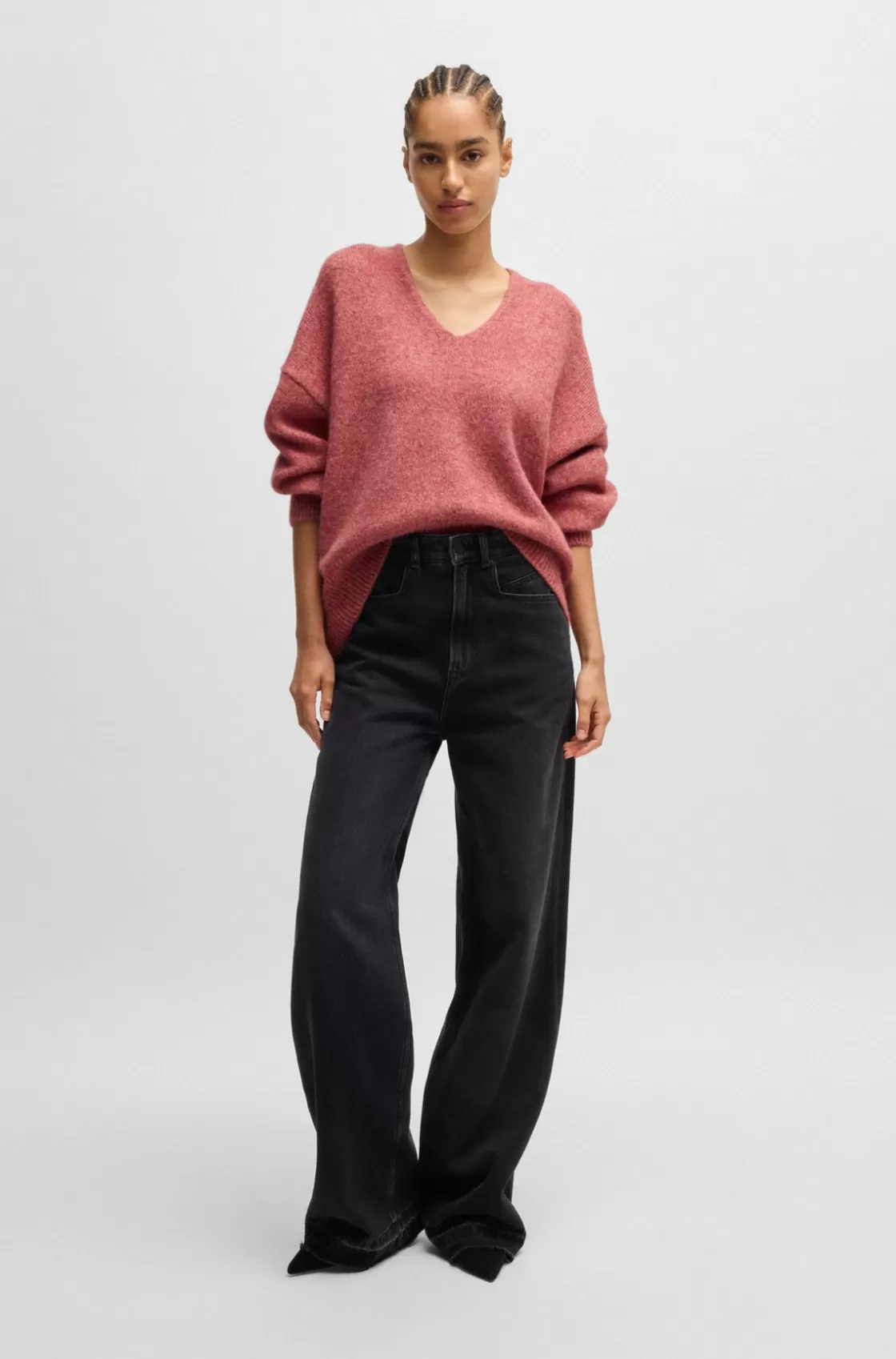 HUGO BOSS Relaxed-fit Sweater With V Neckline light pink Fashion