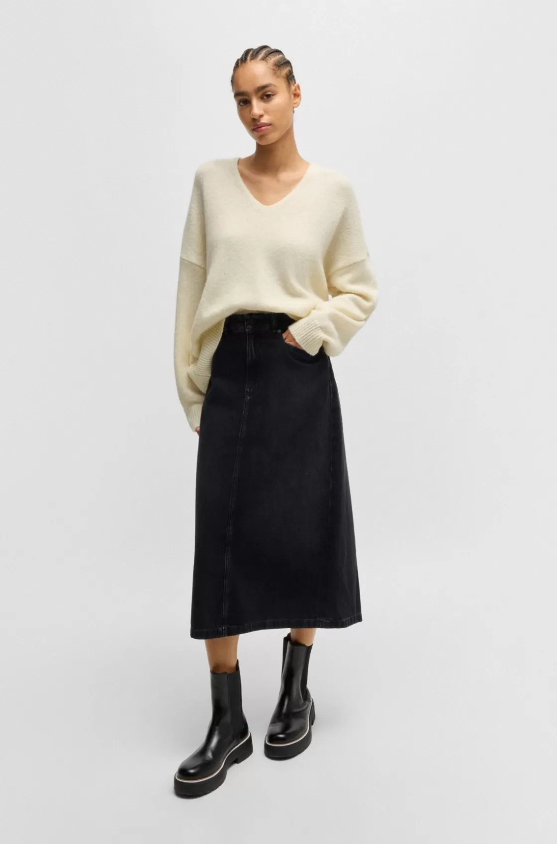HUGO BOSS Relaxed-fit Sweater With V Neckline White Cheap