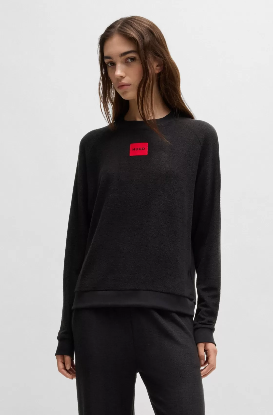 HUGO BOSS Relaxed-fit Sweatshirt In Terry With Red Logo Label Black Shop