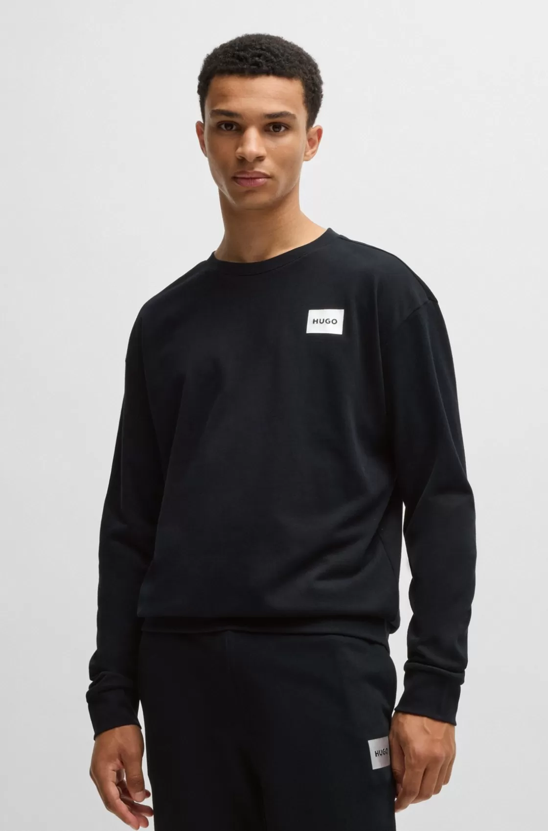 HUGO BOSS Relaxed-fit Sweatshirt With Metallic Logo Label Black Clearance