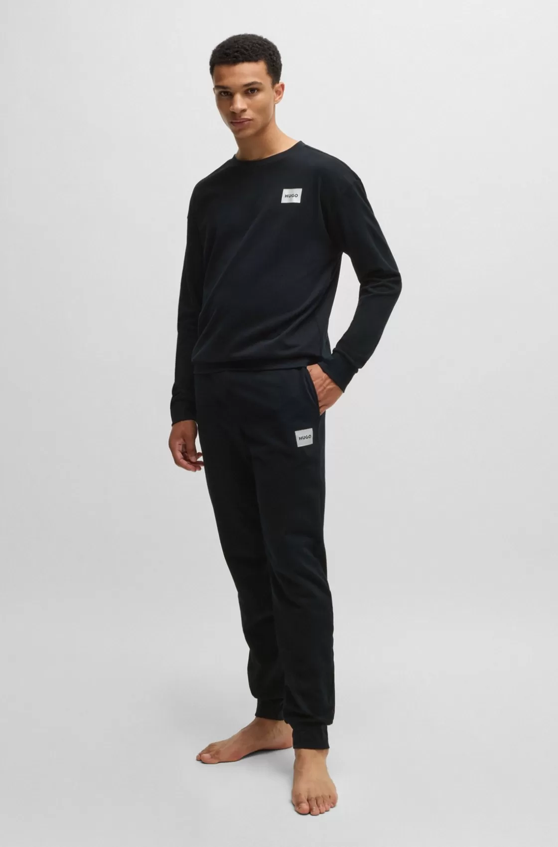 HUGO BOSS Relaxed-fit Sweatshirt With Metallic Logo Label Black Clearance