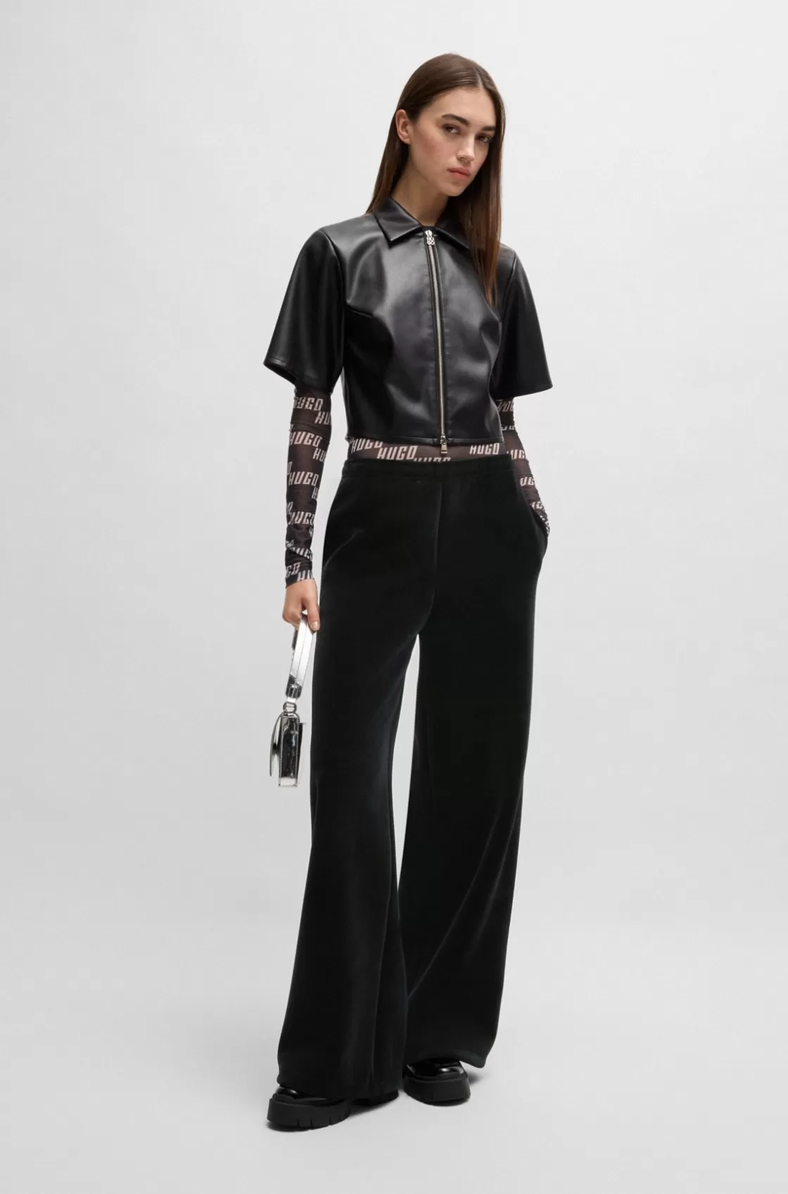 HUGO BOSS Relaxed-fit Tracksuit Bottoms In Stretch Velour Black Sale