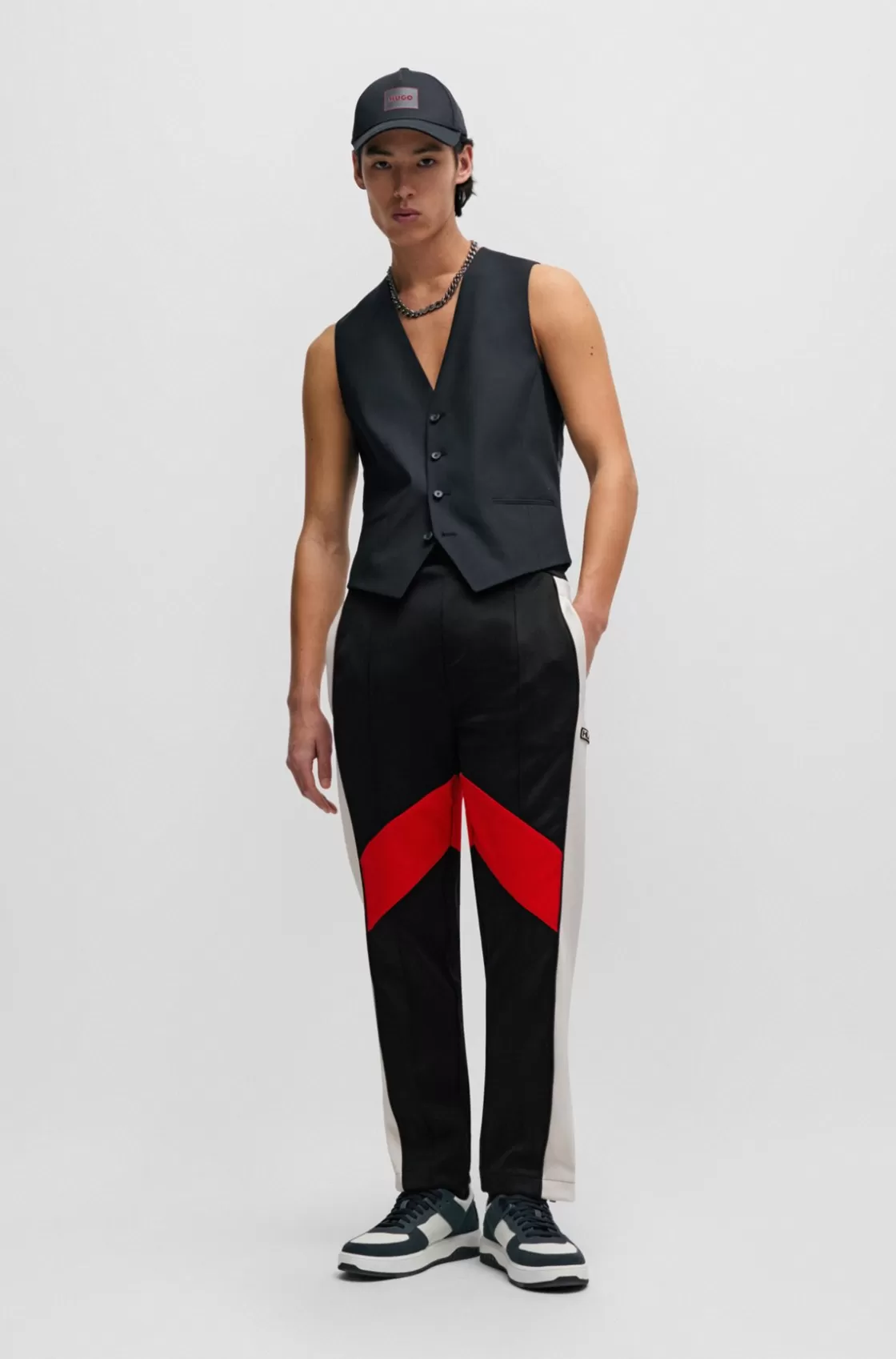 HUGO BOSS Relaxed-fit Tracksuit Bottoms With Color-blocking Black Online